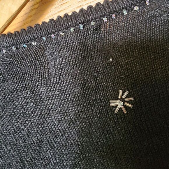 Stitches In Time Black Sweater Cardigan Size L Beading & Embroidered Cottagecore - Picture 12 of 16
